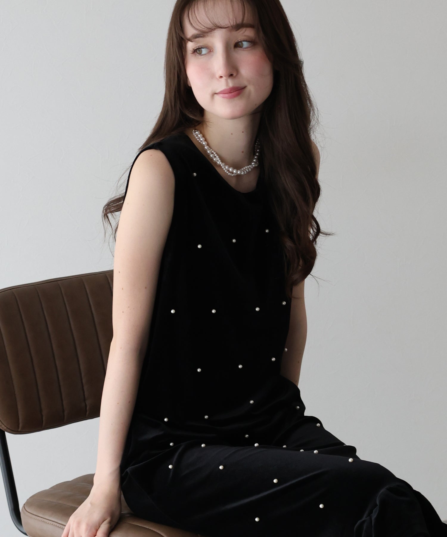 パール付きベロアワンピース