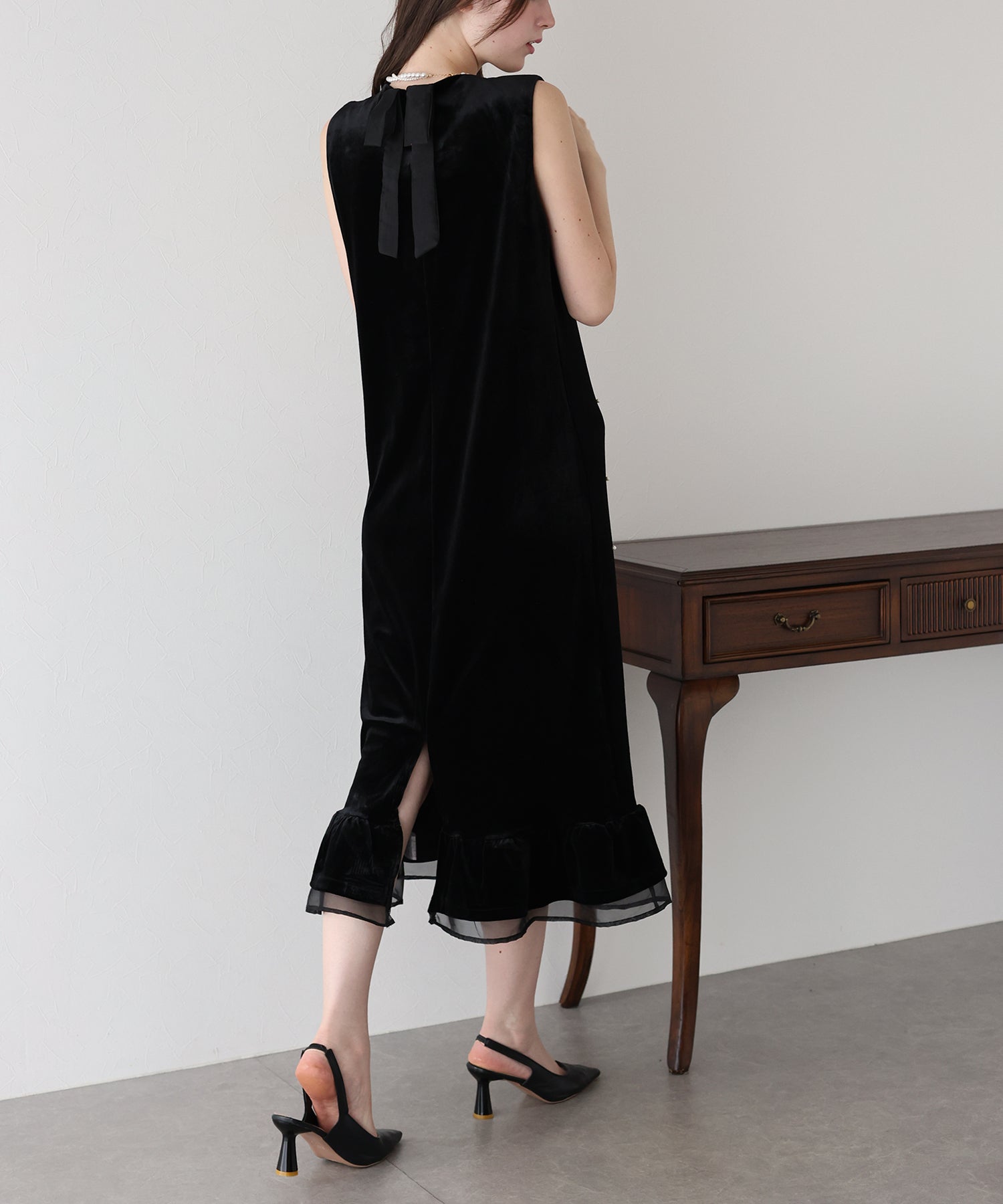 パール付きベロアワンピース