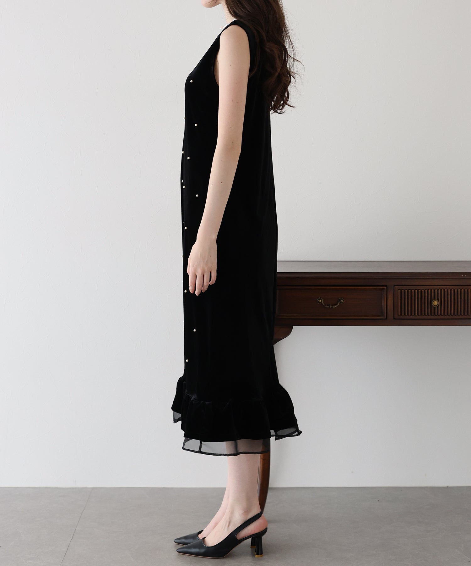 パール付きベロアワンピース