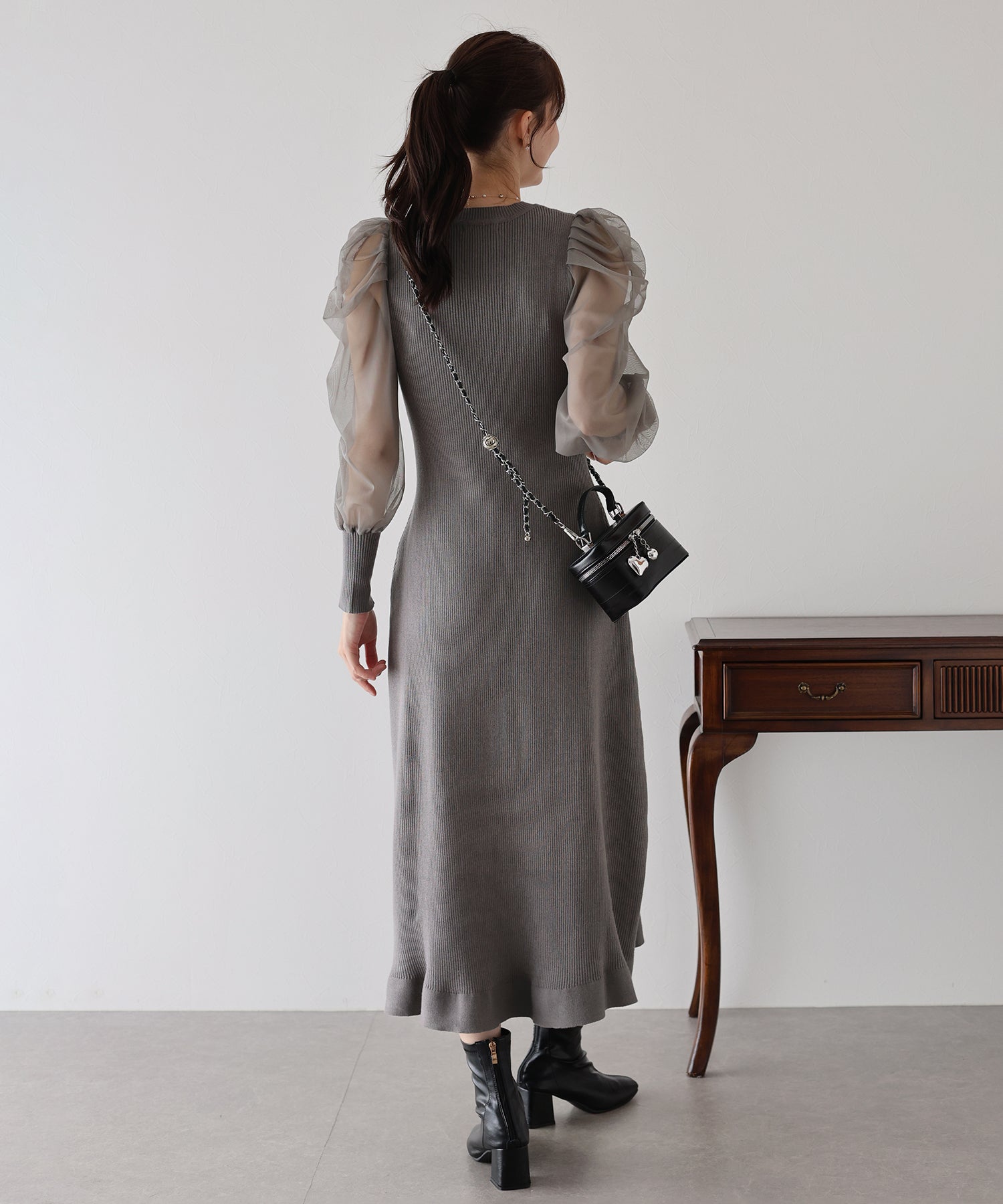 【TIME SALE】チュール袖マーメイドニットワンピース