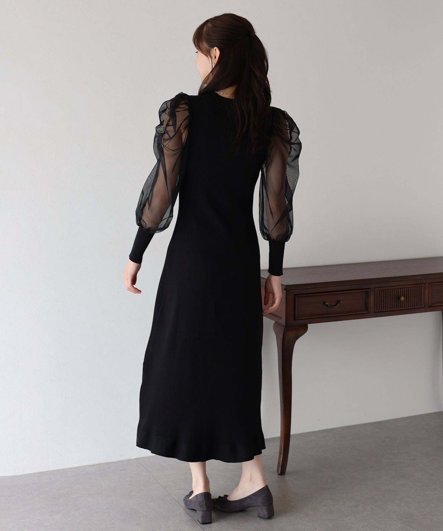 【TIME SALE】チュール袖マーメイドニットワンピース