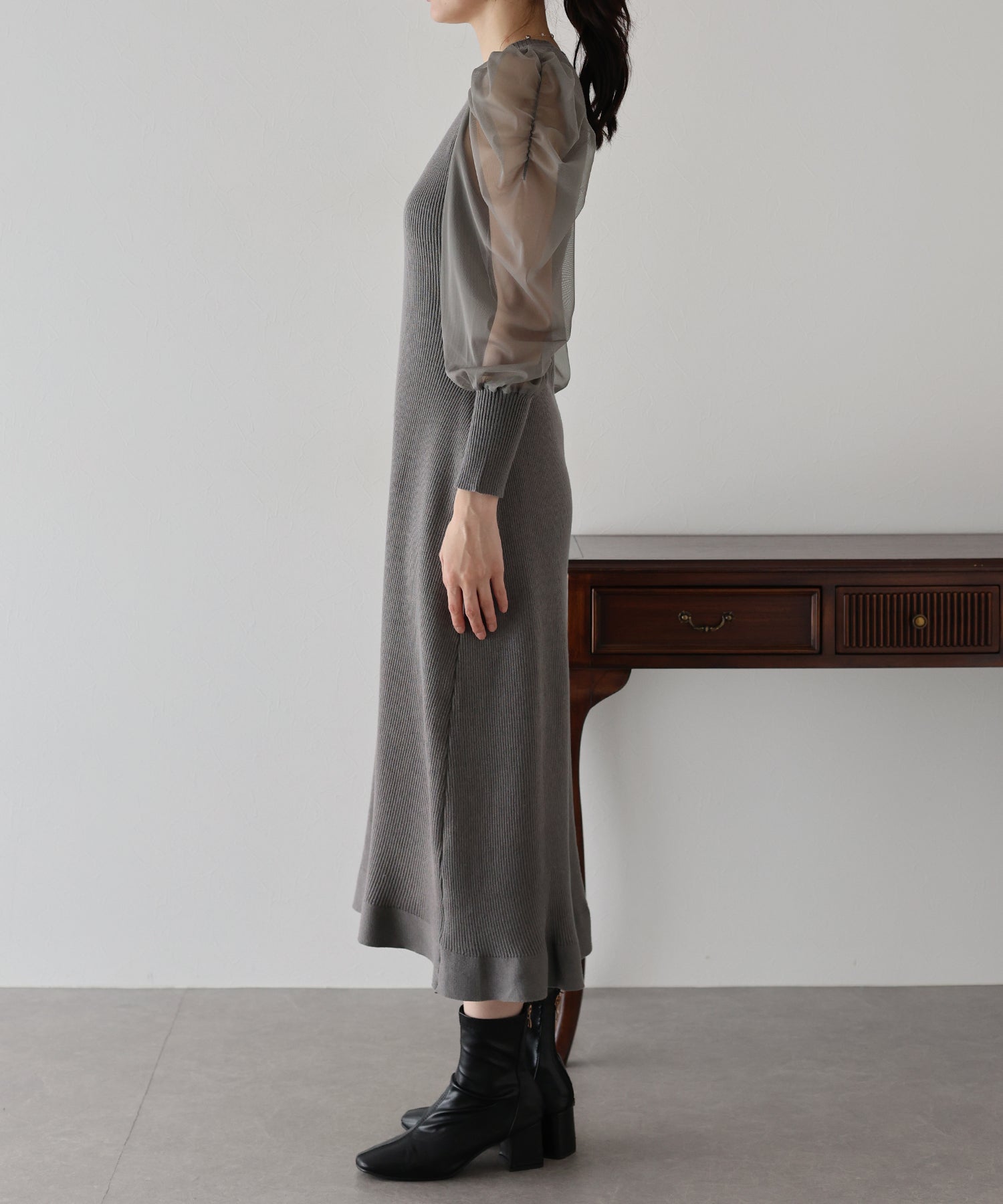 【TIME SALE】チュール袖マーメイドニットワンピース