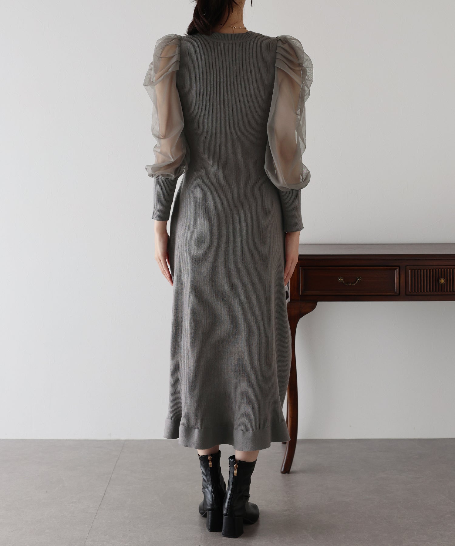 【TIME SALE】チュール袖マーメイドニットワンピース