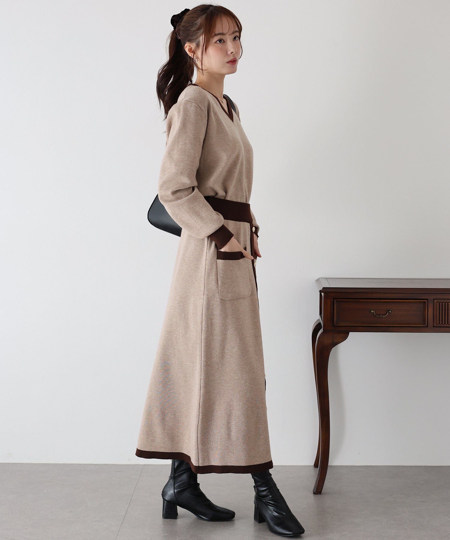 【TIME SALE】配色Vネックニット&スカート セットアップ