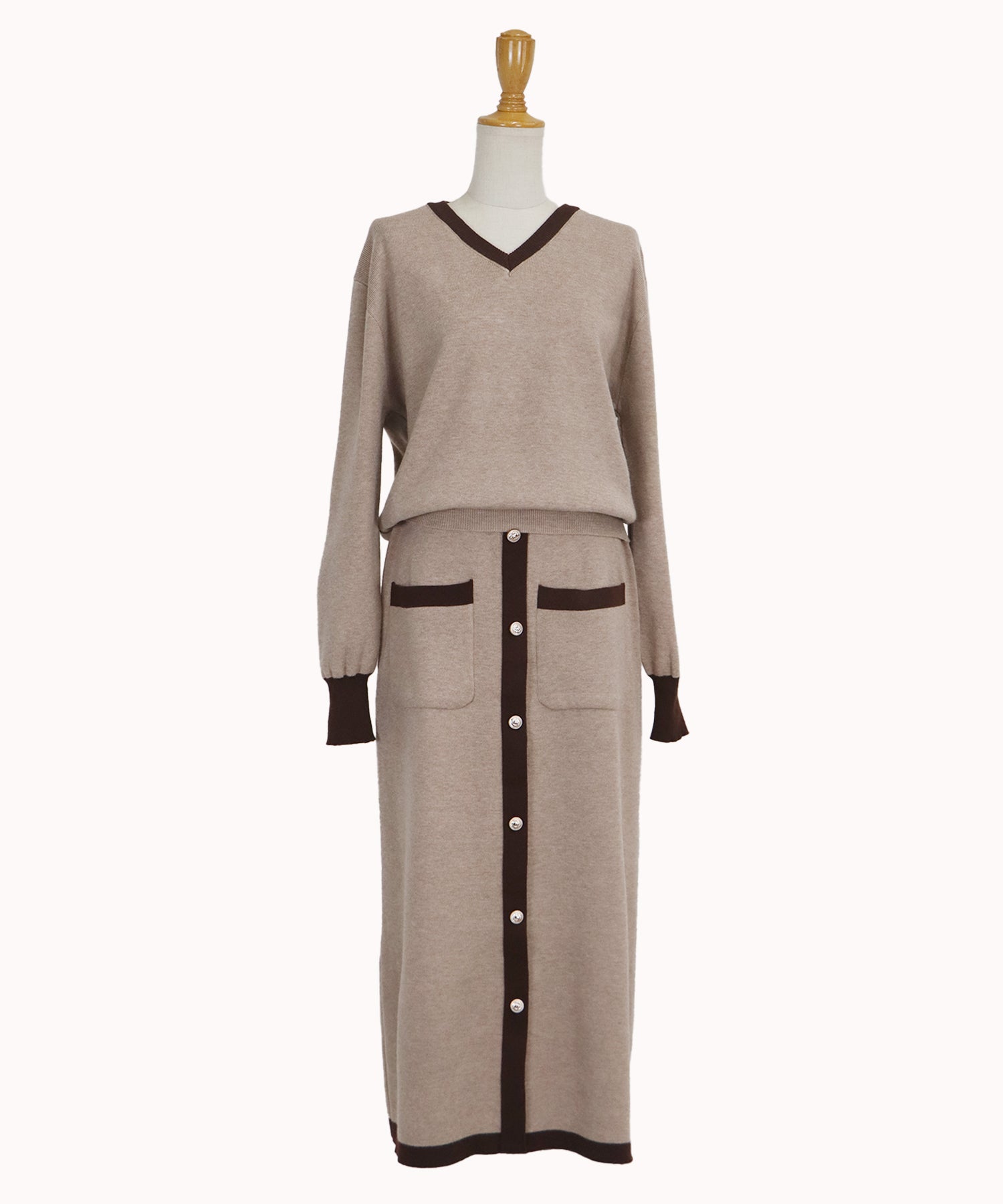 【TIME SALE】配色Vネックニット&スカート セットアップ