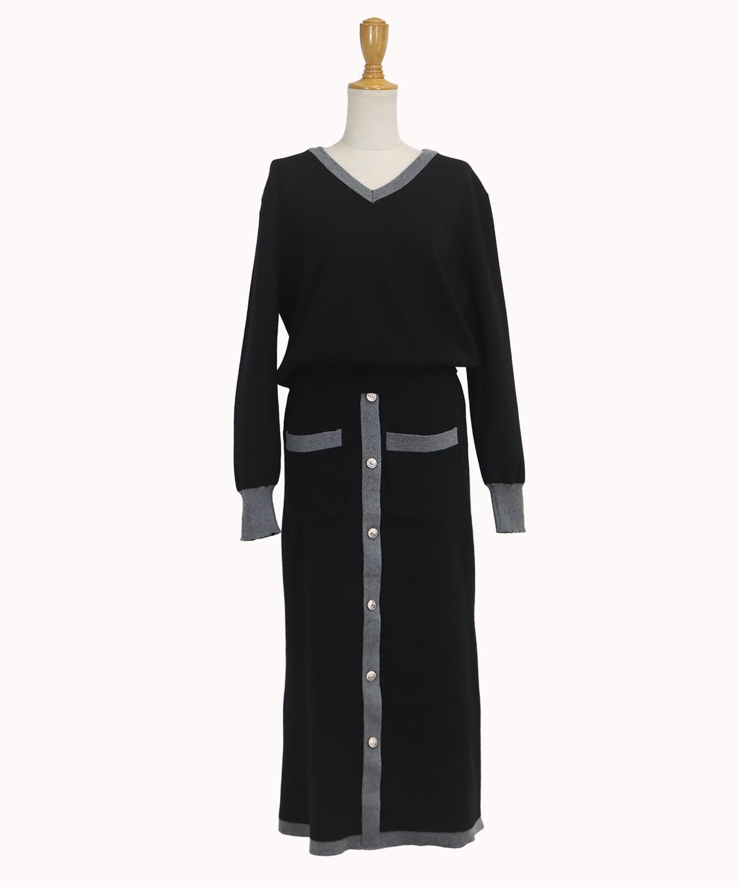 【TIME SALE】配色Vネックニット&スカート セットアップ