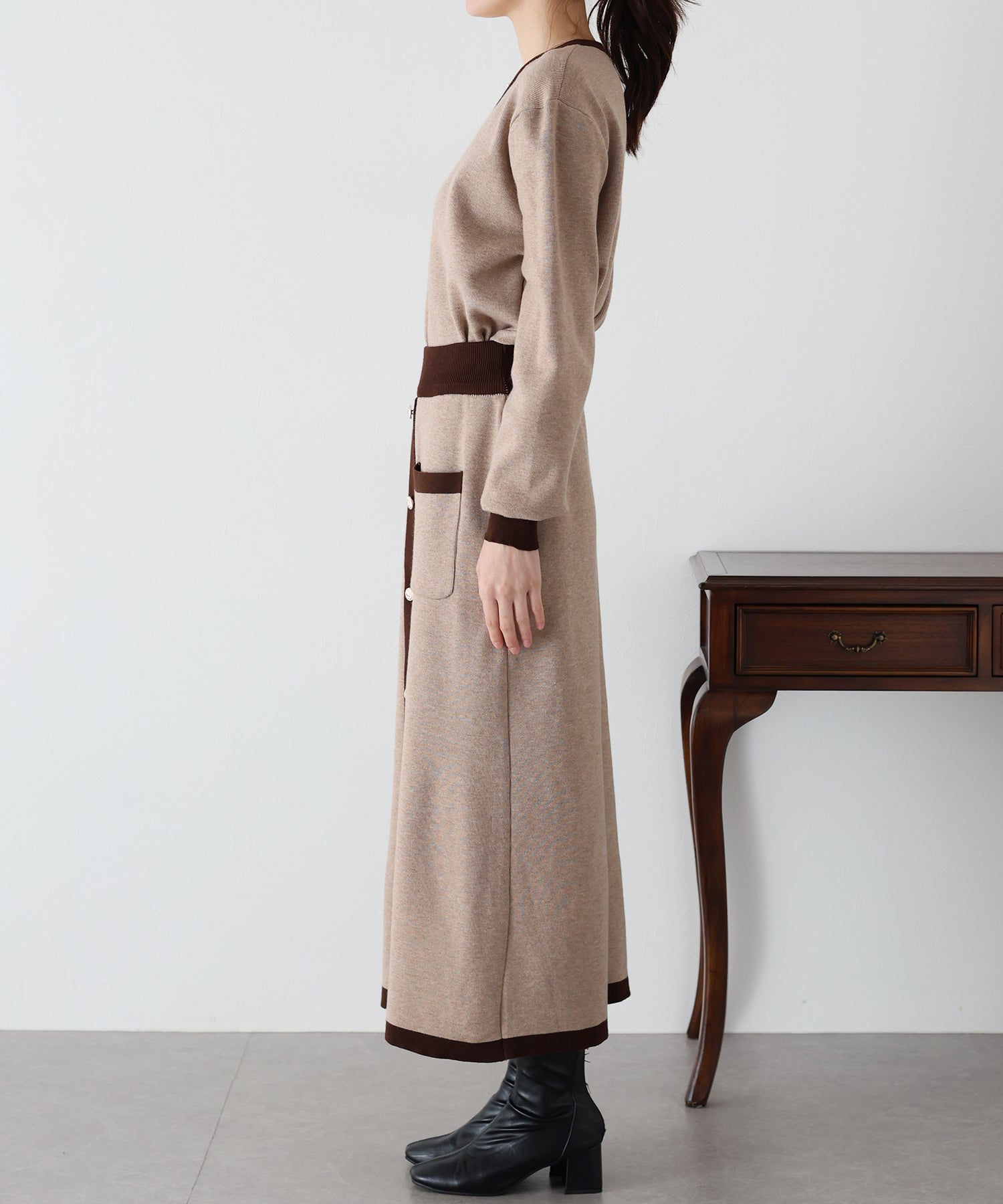 【TIME SALE】配色Vネックニット&スカート セットアップ