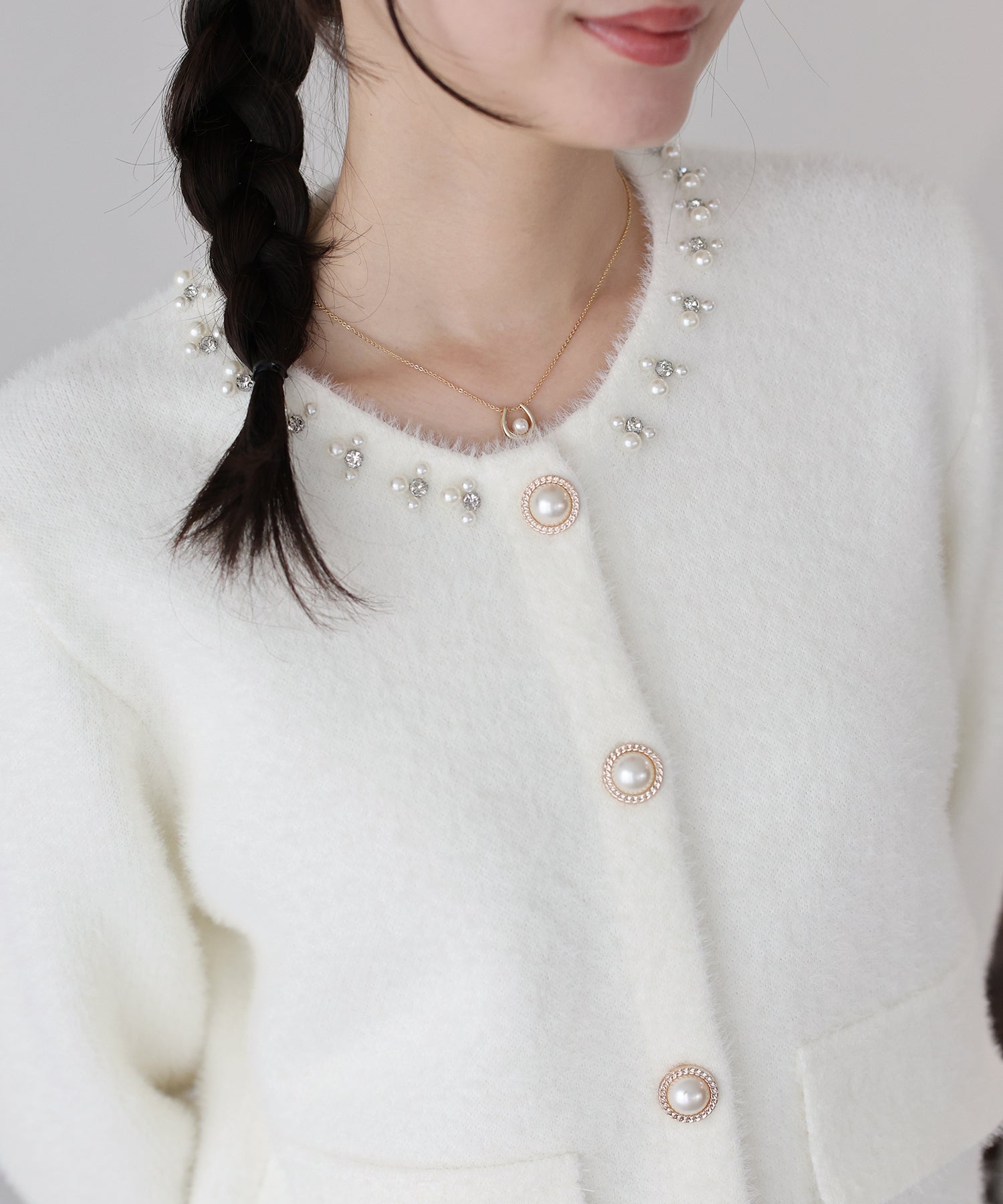 袖ファーパールビジュージャケット