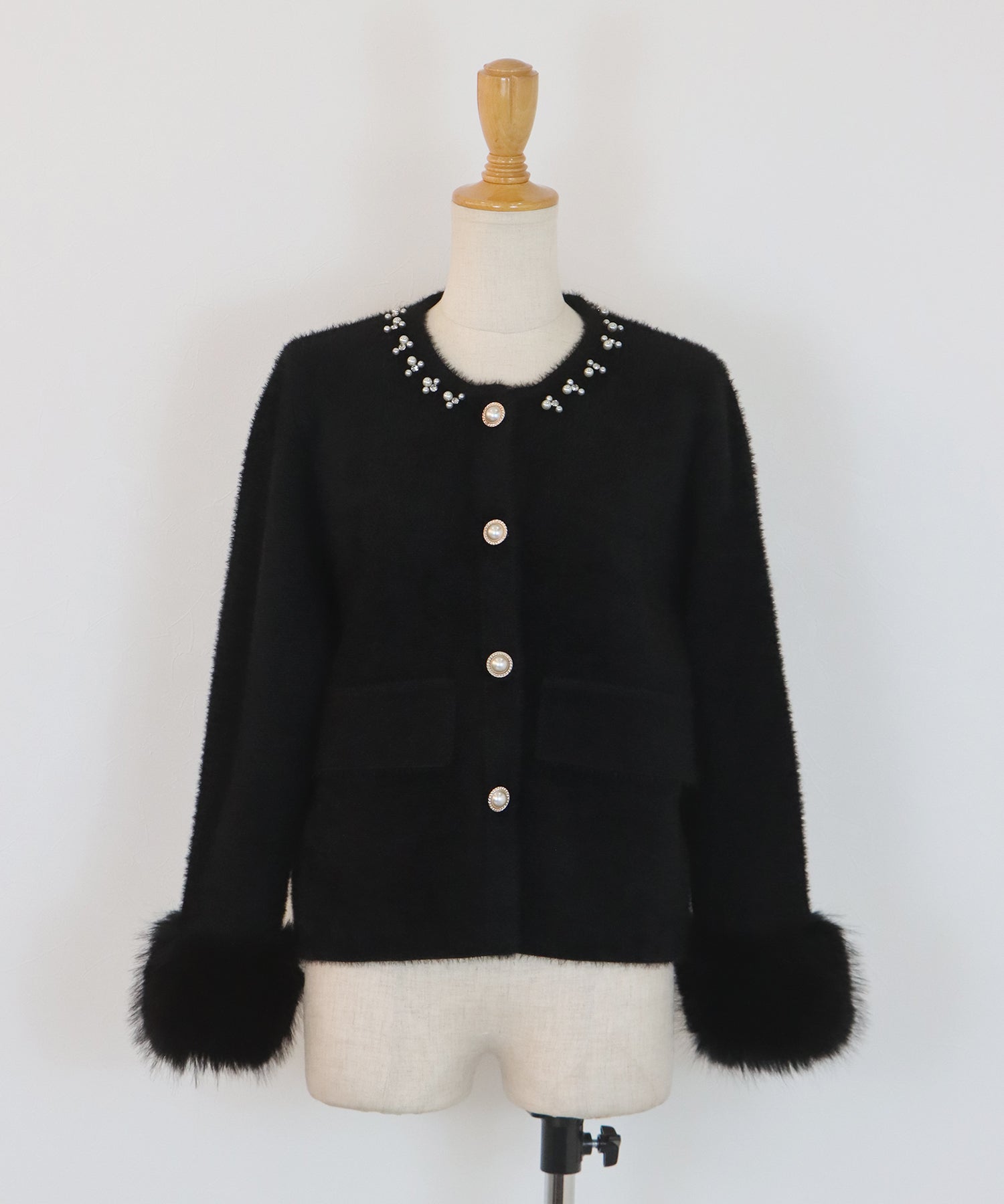 袖ファーパールビジュージャケット